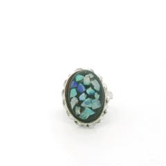 Sterling Silver Opal/Black Enamel Ring - Size 3.25